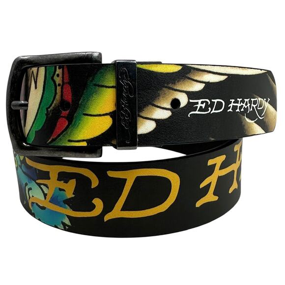 Ed Hardy Men's Dragon and Tiger Print Reversible Black Belt - Picture 1 of 7
